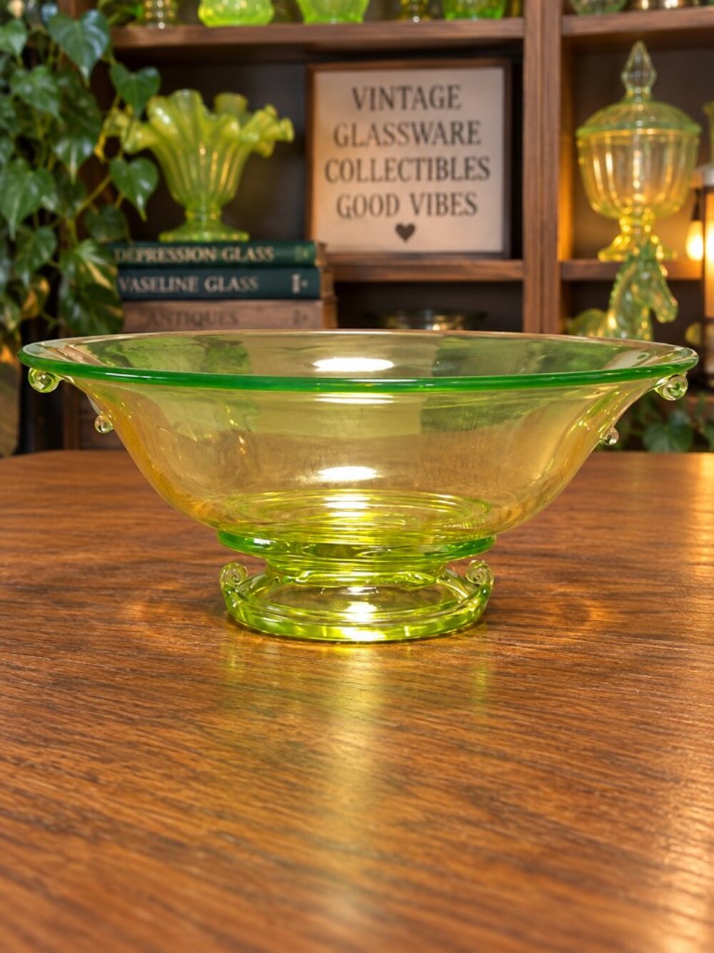 Vintage Imperial Glass Twisted Optic Uranium Vaseline Bowl 1927-1930